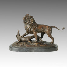 Statue animale Lion & Crocodile Fight Bronze Sculpture, E. Delabrierre Tpal-156